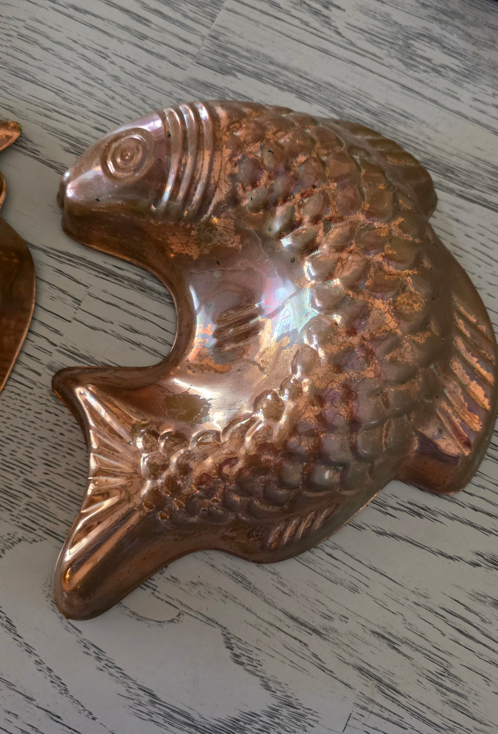 Vintage c1960’s Tagus Portugal Copper Rooster And Fish Jelly Molds